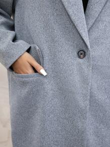 SHEIN Clasi Plus Size Long Gray Knitted Coat, Elegant Office Formal Wear, For Winter