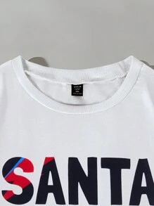 Sudadera blanca informal de cuello redondo talla grande, forrada térmica, holgada, cómoda, de moda, que estiliza la figura, sudadera navideña con estampado divertido de Papá Noel, Papá Noel con gafas de sol y estampado de bloques de color y estrellas, a juego con la familia