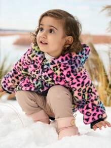 SHEIN Explorewe Áo khoác parka dài vừa phải họa tiết da báo có thể đảo ngược cho bé gái, thích hợp mặc hàng ngày vào mùa thu/đông, áo hoodie kết hợp, đồ nỉ, váy - Nhiều màu - Xem 4