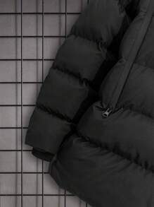 RueChic Men Zip Up Drawstring Hooded Puffer Coat - Black - View 6