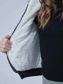 SHEIN EZwear Women's Winter Long Sleeve Hooded Casual Black Padded Coat Jacket