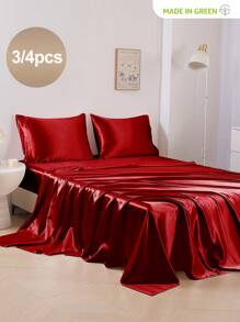3/4件套床上用品：1件缎面床笠 + 1件缎面床单 + 1/2件缎面枕套，柔软透气，抗皱，提升睡眠质量，奢华酒店风格，馈赠父母和朋友的理想之选，14英寸/35厘米深口袋，可机洗，适用于所有床型——单人床、双人床、大号双人床、特大号双人床。 - 紅色 - 查看 1