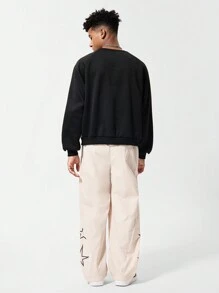 青少年男孩休闲时尚舒适长袖连帽衫和裤子套装 - 黑色 - 查看 2