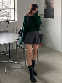 DAZY 1 件女士露肩毛衣，修身版型，优雅纯色，秋冬