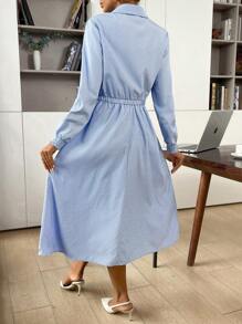 SHEIN 2 Pcs Women Blue Stripe Set Outfit, With A-Line Skirt, For Maternity