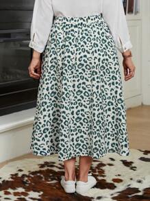 EMERY ROSE Plus Size Women Elastic Waist Leopard Print Long Casual Skirt, Winter Women Coat