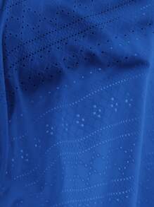 EMERY ROSE Camiseta de manga larga para otoño con bajo con volantes, diseño calado y bordado en unicolor para tallas grandes