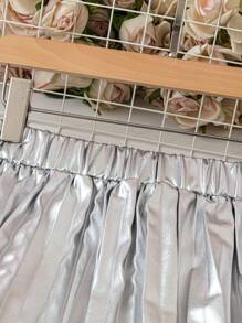 SHEIN Clasi Chân váy xếp ly kim loại cỡ lớn cho tiệc - Bạc - Xem 4