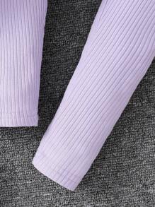 年轻女孩 3 件套休闲套装：白色短款加垫背心夹克、紫色长袖罗纹 T 恤和紧身裤。适合冬季、休闲、日常、学校、家庭聚会、街头服饰、运动 - 紫色 - 查看 6