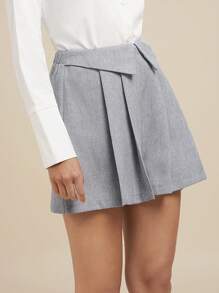 SHEIN Clasi 1 件女式灰色不对称腰线双层褶皱短裤 - 灰色 - 查看 4
