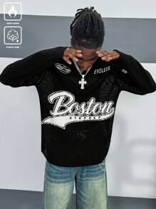 Manfinity EMRG Men's Letter Print Crew Neck Casual Long Sleeve Pullover Sweater