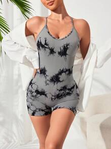 SHEIN Sport Studio Damen Batik Muster Camisole Romper mit Kreuzrücken