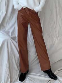 DAZY 1pc Men's Brown Leather Wide Leg Loose Fit Casual Pants, Autumn