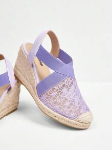 Styleloop 厚底防水台坡跟镂空编织女式穆勒鞋 - 紫色 - 查看 4