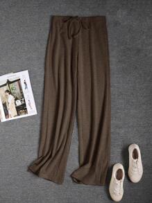 SHEIN BASICS 女士休闲纯色针织喇叭袖上衣 - 棕色 - 查看 6