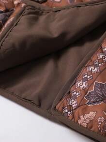 EMERY ROSE 随机印花波西米亚复古风无袖加厚保暖外套，带口袋，聚酯纤维填充，合成保暖材料，冬季外套，西部复古风 - 棕色 - 查看 3