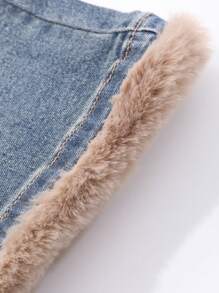 DAZY Plush Patchwork Flared Jeans For Women Fall,Winter - Blue - View 9