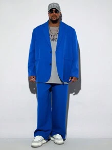 Manfinity VCAY Men's Plus Size Loose Fit 2-Button Blue Woven Suit Pants - Blue - View 2