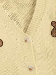 SHEIN 青少年女孩正面纽扣闭合长袖衬衫，带有印花细节，休闲简约的设计，适合日常穿着 - 杏色 - 查看 4