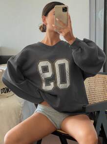 DAZY Áo nỉ dày lót nhiệt cổ chữ V màu tương phản cho nữ, quần áo mùa thu - Xám - Xem 5