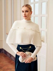 ZEYLAH Elegante Suéter de Tricô Feminino de Cor Sólida com Gola Careca e Mangas Longas com Costelas - Branco - Visão 1