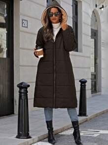 SHEIN Clasi Women's Winter Clothes Warmth Zip-Up Hooded Jacket, Thermal Lined For Daily Wear