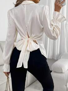 Chiquease 1pc Back Tie Solid Color Split Casual Elegant Long Sleeve Blouse