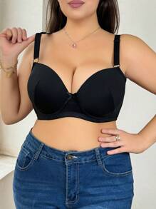 1pc Plus Size Women Wire-Supported Brassiere - Black - View 5