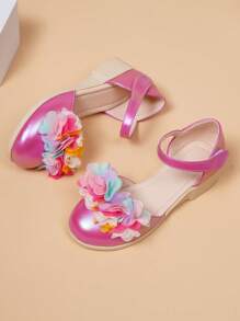 Bonitas bailarinas casuales y de moda, de color rosa esponjoso, transpirables y ligeras, con punta redonda y cuña para niñas