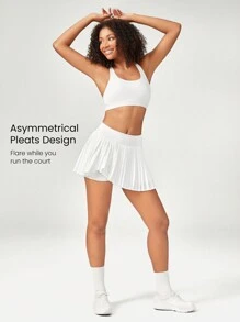 GLOWMODE FeatherFit™-Air Pleated Asymmetrical Pocket Anti-Slip Skirt With Built-In Shorts Light Support Low Impact Tennis Golf Quick Dry Moisture Wicking