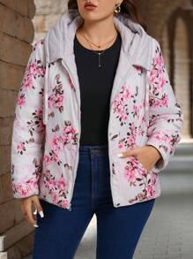 EMERY ROSE Bluza z kapturem z długim rękawem i zamkiem błyskawicznym z przodu w dużym rozmiarze, codzienna odzież, zimowy płaszcz damski