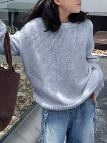 DAZY Tween Girl Crew Neck Sweater, Fall Clothing,Back To School Clothes - Blue - View 3