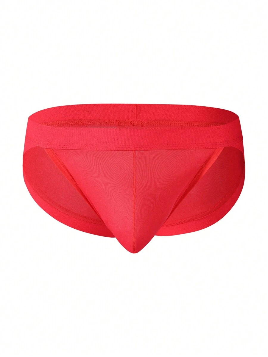 DrisQ DrisQ Men's Solid Color Lace Panel Sexy Briefs - Red - View 1