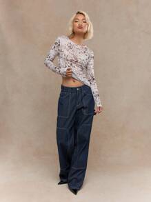 MISSGUIDED Printed Mesh Long Sleeved Top