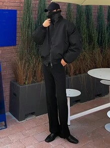 DAZY 男式纯色前拉链长袖毛绒拼接休闲夹克秋冬