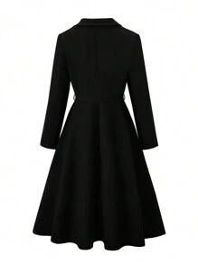 SHEIN Clasi Plus Size Simple Style Long Overcoat For Office Commute, For Winter - Black - View 2