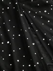 SHEIN MOD 大码黑色复古优雅水钻褶饰露肩高开衩修身长裙 - 黑色 - 查看 4