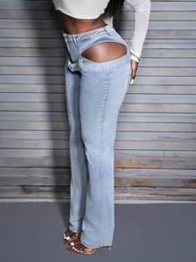 SHEIN Slayr Jeans rectos de cintura regular de moda casual para mujer, para primavera/otoño