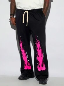 Manfinity VCAY Plus Size Men's Black & Pink Flame Knit Flared Lounge Pants - Black - View 3