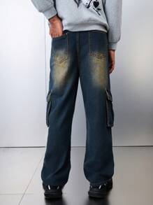 SHEIN Explorewe Teenage Boys' Retro Vintage Washed Loose-Fit Straight-Leg Jeans - Dark Wash - View 2