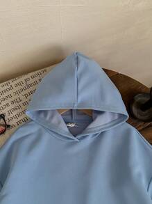 SHEIN Tween Girls Smiling Face Print Knit Round Neck Loose Casual Sweatshirt - Baby Blue - View 5