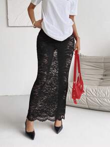 INAWLY Women Lace Sexy See-Through Skirt - Black - View 7