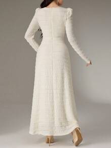 Modelyn 1 chiếc váy dài thanh lịch, tay dài, có khóa kéo phía sau, màu trơn, dành cho nữ, váy dài, váy dạ hội dài - Màu be - Xem 2