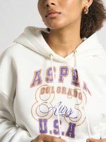 AiiRZ Sudadera con capucha corta estilo universitario de deporte universitario, diseño de Colorado EE. UU., para otoño e invierno, con cordón para la universidad y atletismo - Blanco - Ver 3