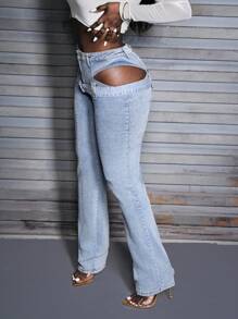 SHEIN Slayr Jeans rectos de cintura regular de moda casual para mujer, para primavera/otoño