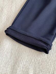 Blossori Young Girls French Elegant Navy Blue Flounce Pocket Loose Knit Sweatshirt & Pants Set, Autumn/Winter - Navy Blue - View 6