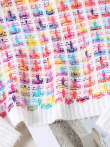 SHEIN Teen Girl Multi-Color Fancy Knit Sweater For Autumn/Winter, Fashionable & Vibrant, Suitable For Various Occasions Like Home, Outing And Hanging Out With Friends, Can Be Coordinated Diversely To Showcase An Iconic Look - White - View 4