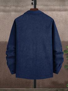 Manfinity Homme Men's Casual Front Button Long Sleeve Shirt, For Autumn, Winter - Navy Blue - View 2