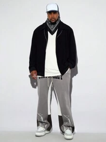 Manfinity VCAY Plus Size Men's Casual Loose Letter Print Knitted Sweatpants Graphic Going Out Fashion Baggy Drawstring Sweatpants, For Husband, Boyfriend Gifts - Multicolor - View 3