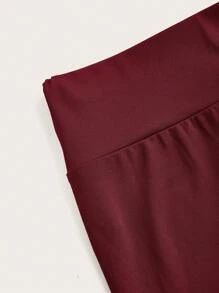 SHEIN Essnce Women's Solid Color High Waisted Skinny Leggings - Burgundy - View 9
